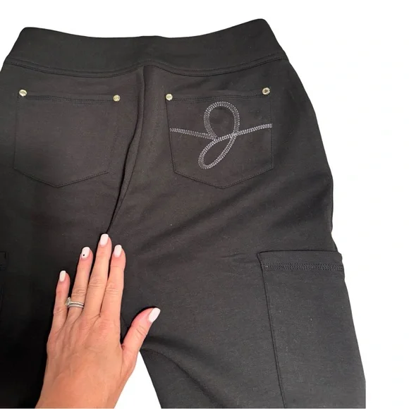 Jaanuu Zip Front Scrub Pants M Bootcut Flare Bottoms High Rise Ponte Knit Black - Picture 8 of 8